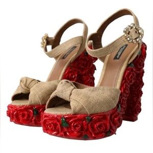 Dolce & Gabbana Red Rose Crystal Platform Sandals – Size 38 (US 8) – Preloved